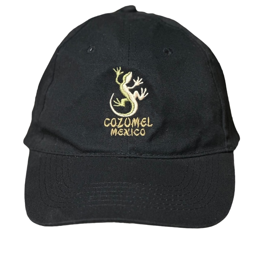 Vintage Cozumel, Mexico Embroidered Lizard DKPS Black Cap Hat Adult Unisex OS